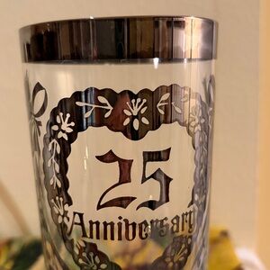 4 Silver Rimmed 25th Anniversary Glass Set